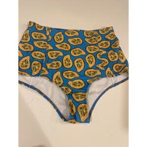High-Waisted Womens Swim Bottoms With Papaya Print Size M Made In USA Nylon/Span